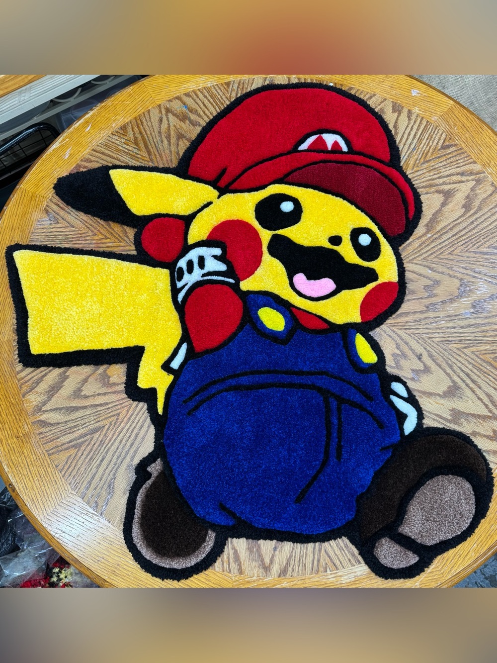 This is a Pikachu hand-tufted custom rug from 
Pokémon 35”x31"